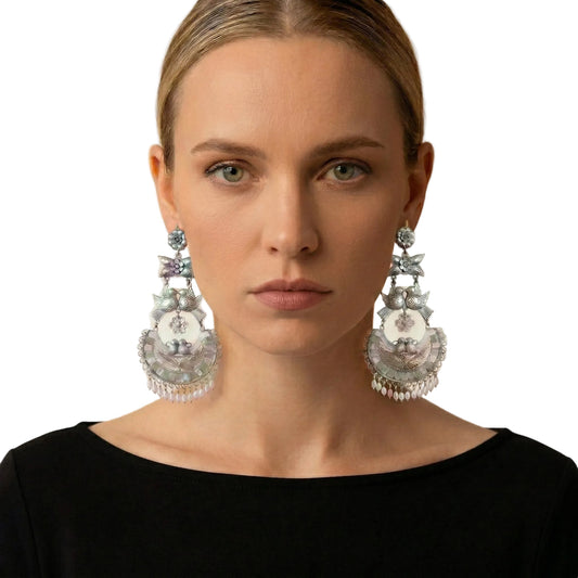 Mexican Mazahua silver dove earrings, handmade silver Mexican earrings with pearls