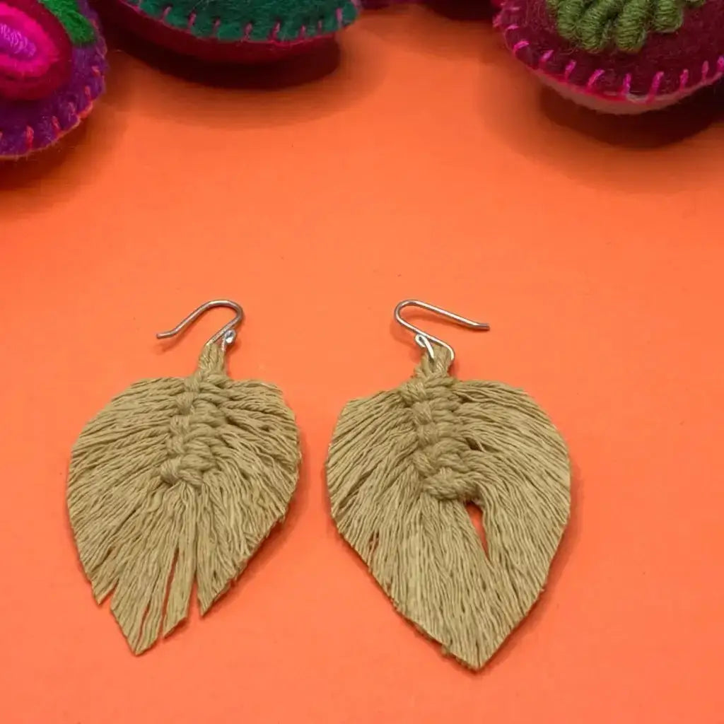 Beige Vegetable dyed cotton-straw earrings hand woven