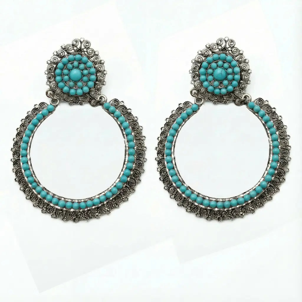 Oaxacan filigree turquoise hoop Earrings