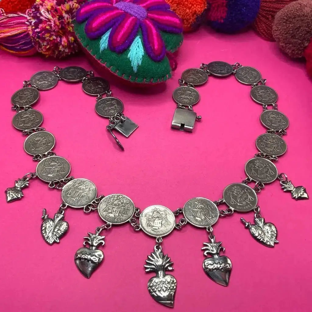 Oaxacan vintage Silver coin necklace circa 1950 - antique