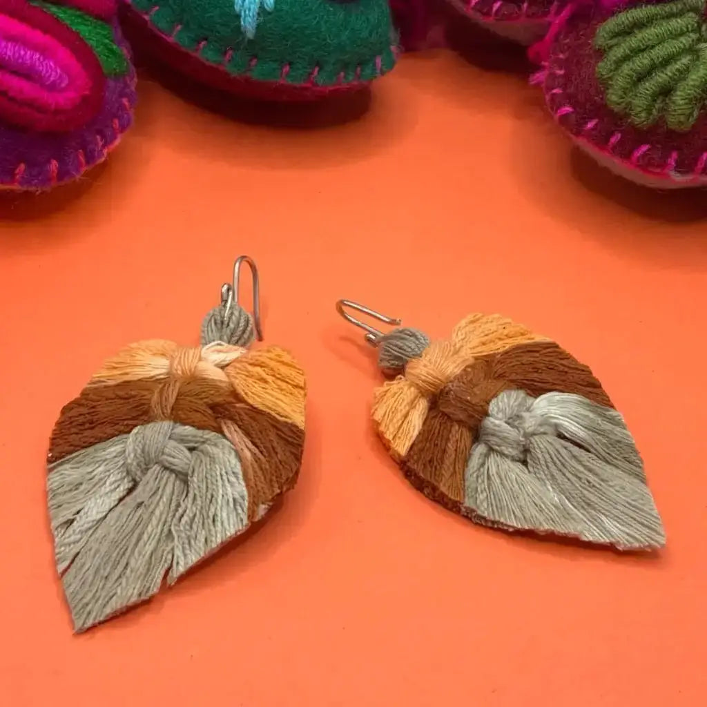 Tonal beige Vegetable dyed cotton-straw earrings hand woven