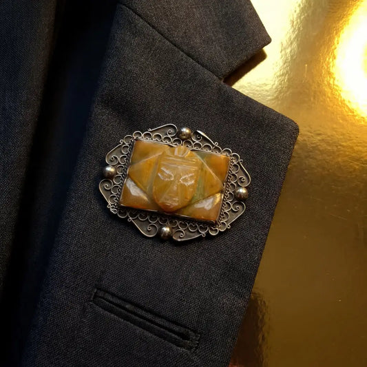 1940 Vintage Taxco silver pin with agate