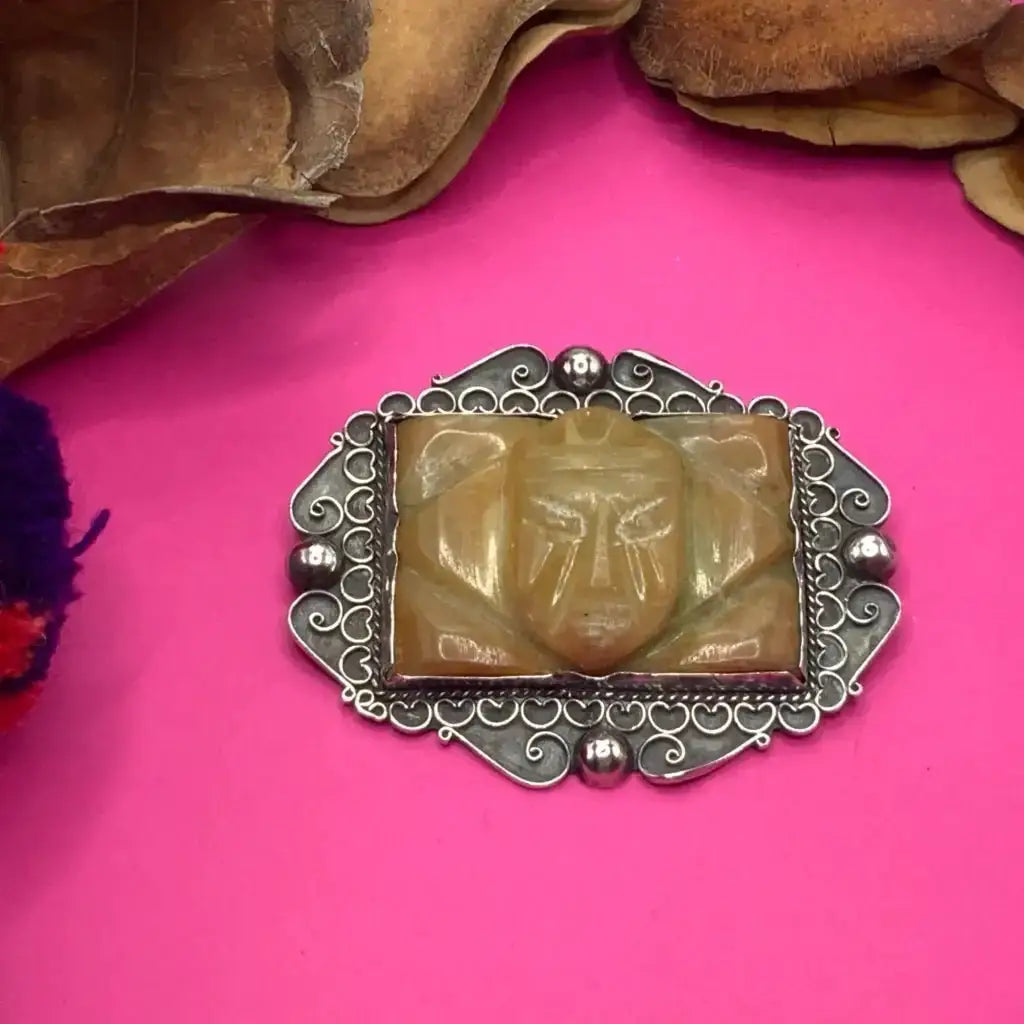 1940 Vintage Taxco silver pin with agate