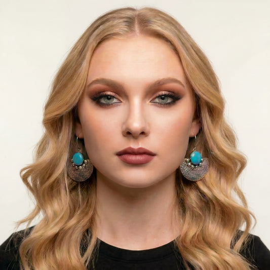 Handcrafted Silver Taxco earrings, half circle with turquoise