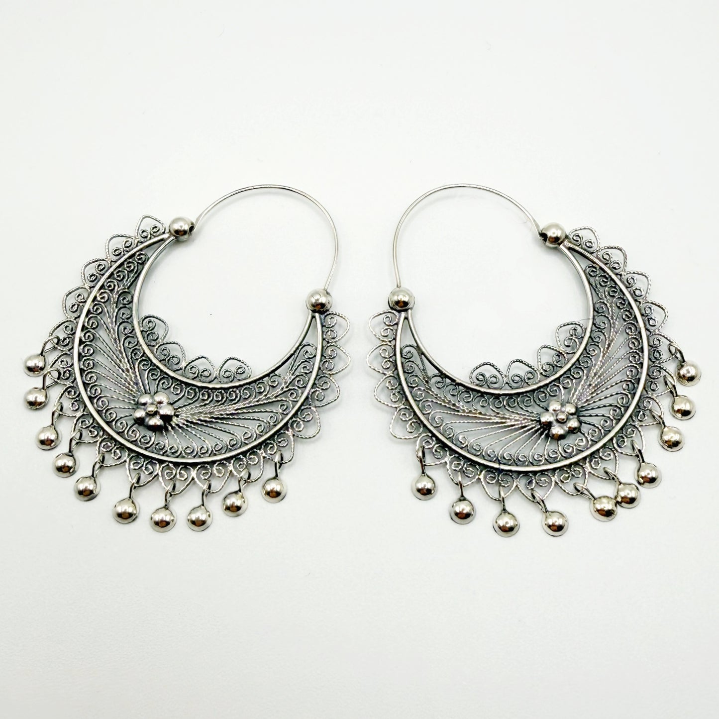Mexican Mazahua silver hoop earrings-absolutely stunning