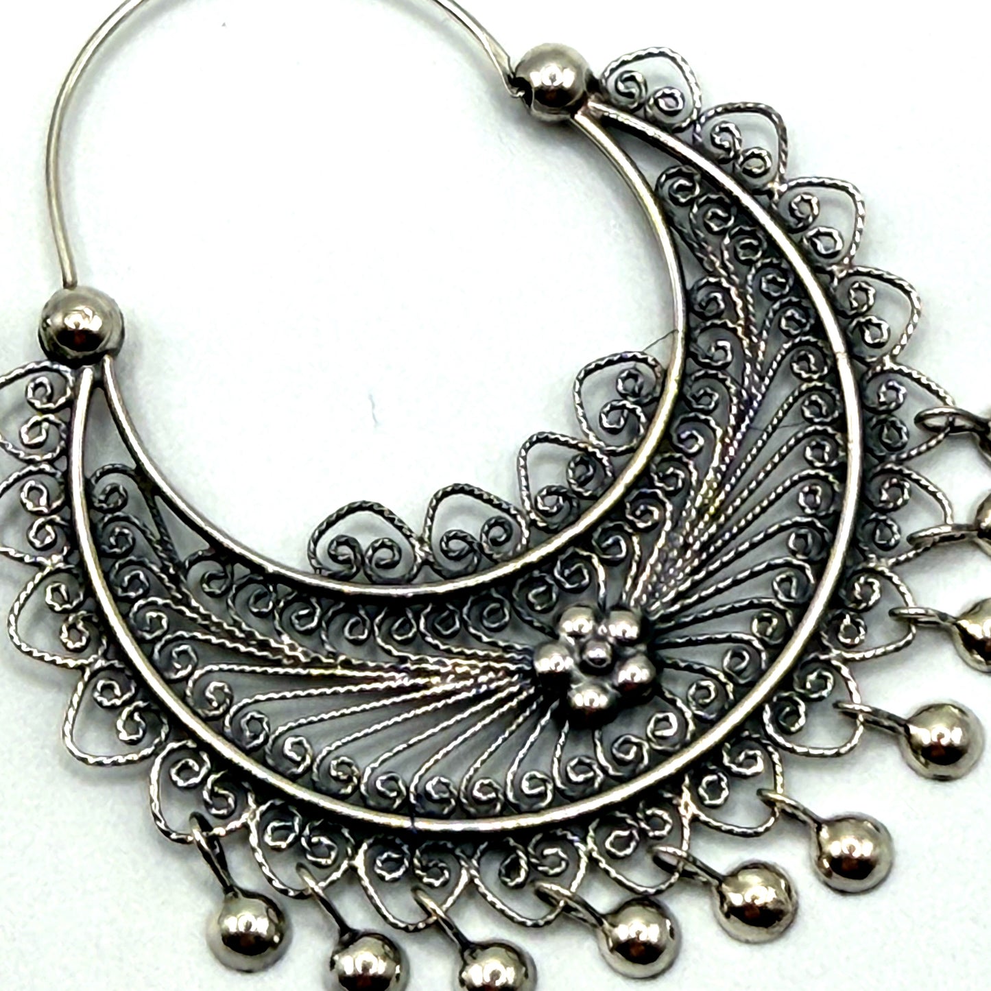 Mexican Mazahua silver hoop earrings-absolutely stunning