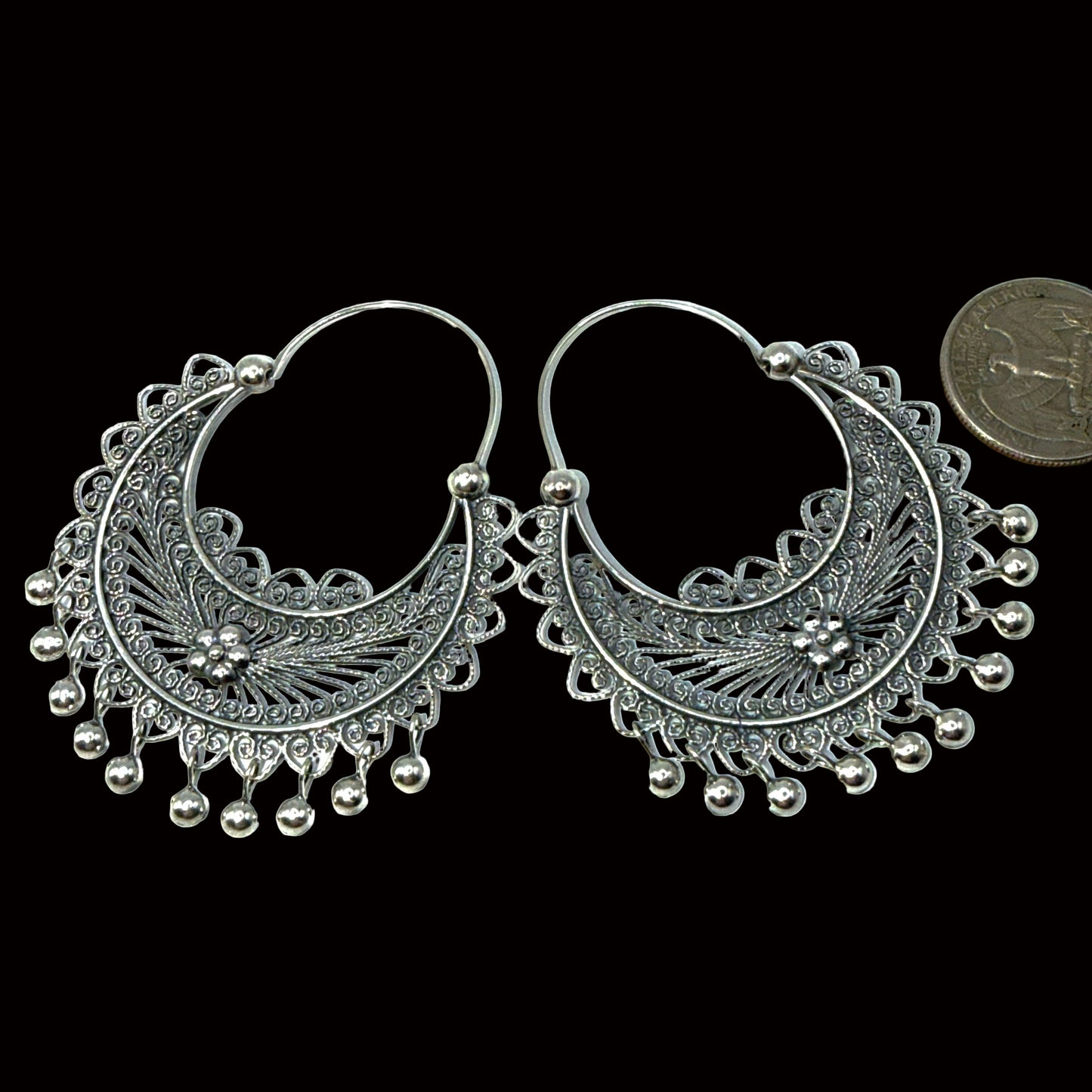 Mexican Mazahua silver hoop earrings-absolutely stunning