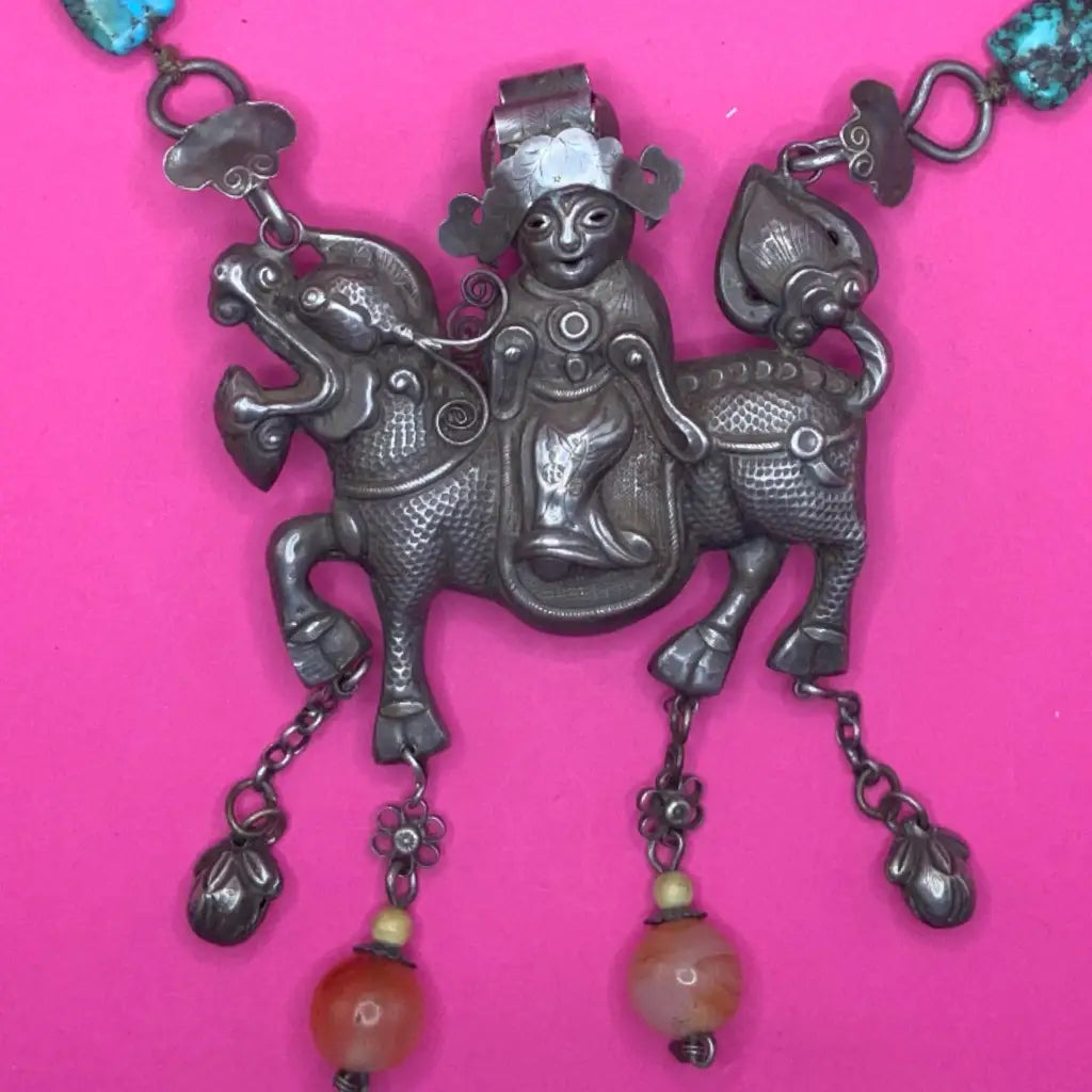 Necklace with turquoise stones - antique necklace