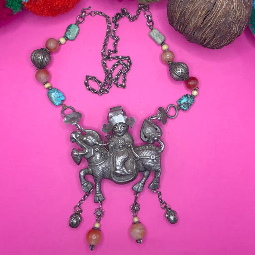 Necklace with turquoise stones - antique necklace