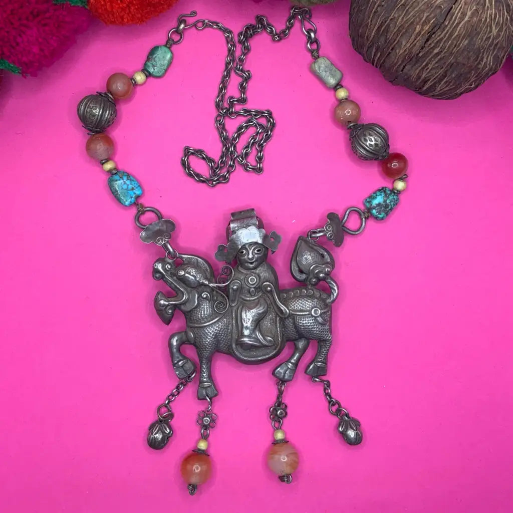 Necklace with turquoise stones - antique necklace
