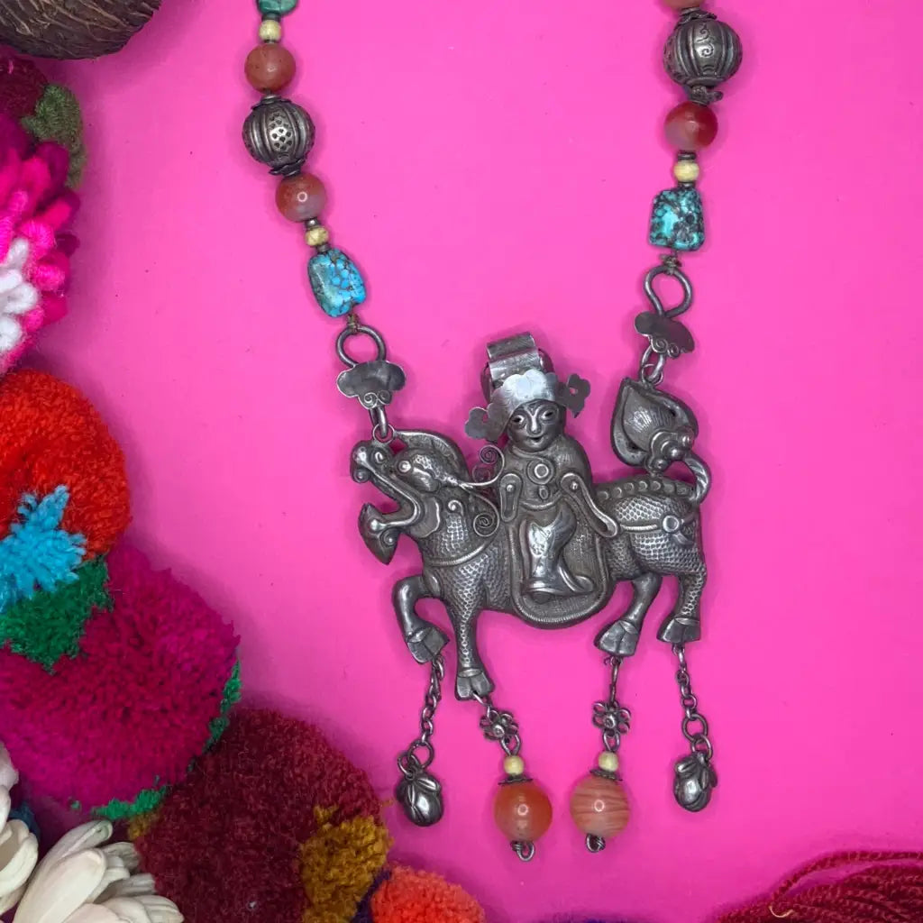 Necklace with turquoise stones - antique necklace