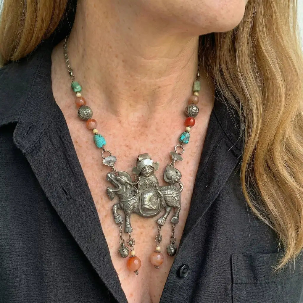 Necklace with turquoise stones - antique necklace