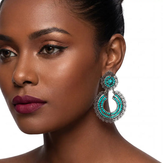 Oaxacan filigree turquoise hoop Earrings small