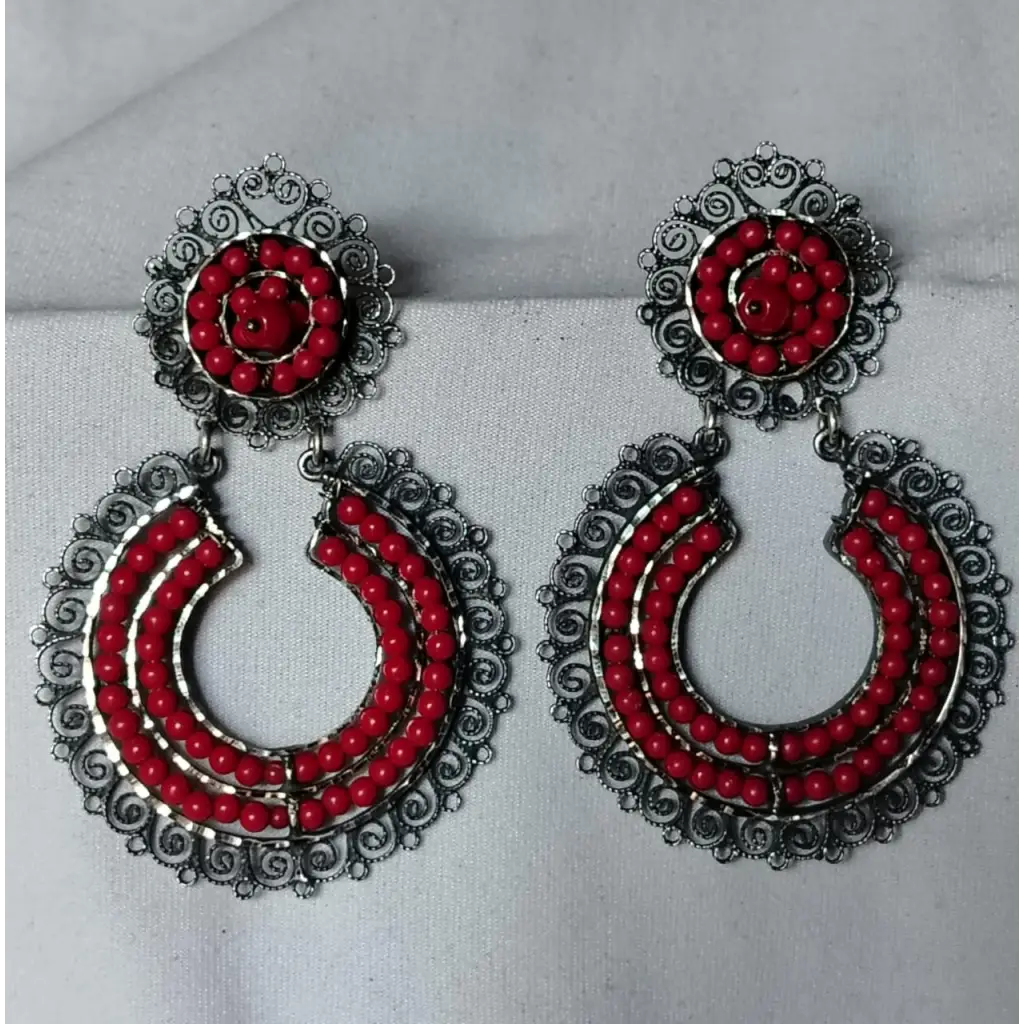 Oaxacan filigree coral hoop Earrings small