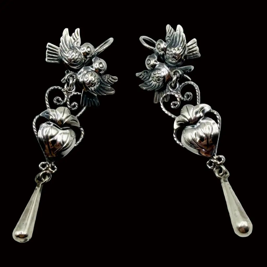 Mexican Mazahua silver dove earrings handmade
