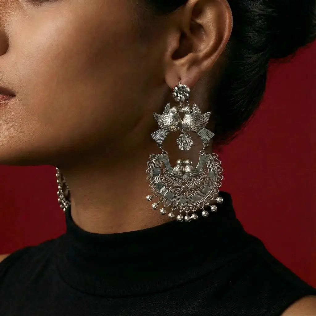 Mexican Mazahua silver dove earrings handmade
