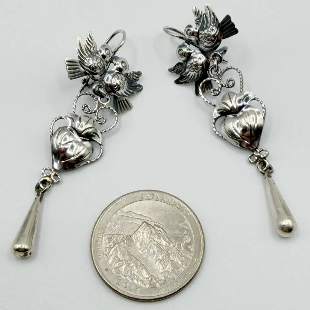 Mexican Mazahua silver dove earrings handmade