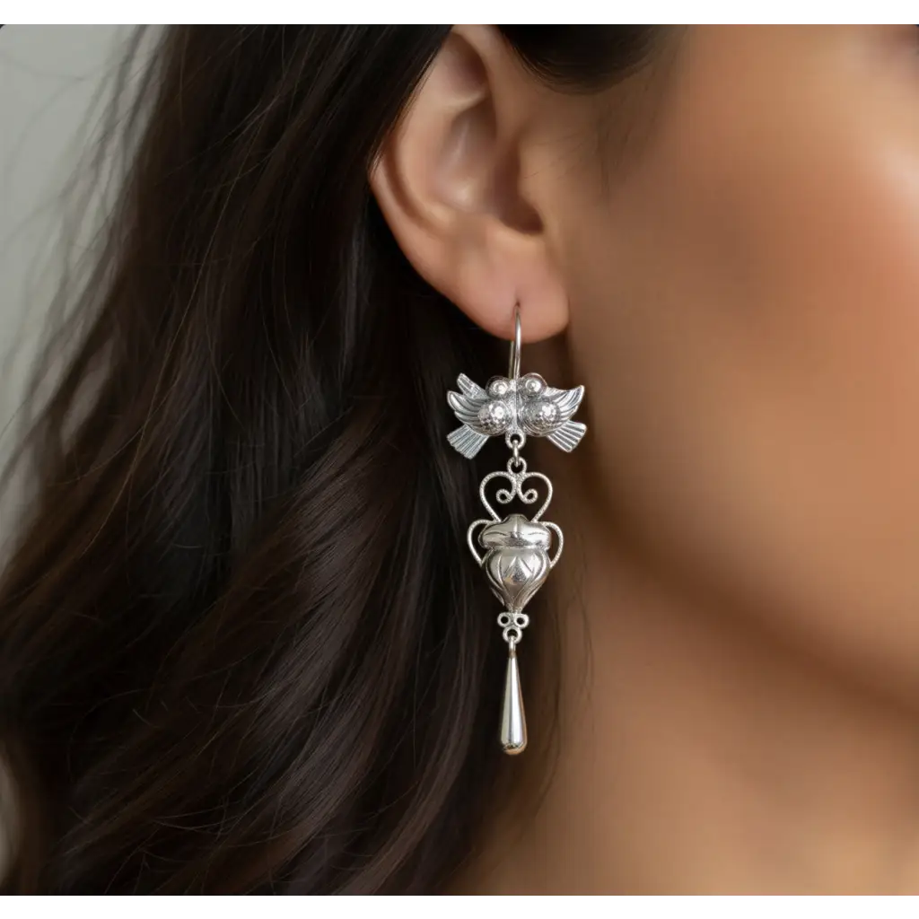 Mexican Mazahua silver dove earrings handmade