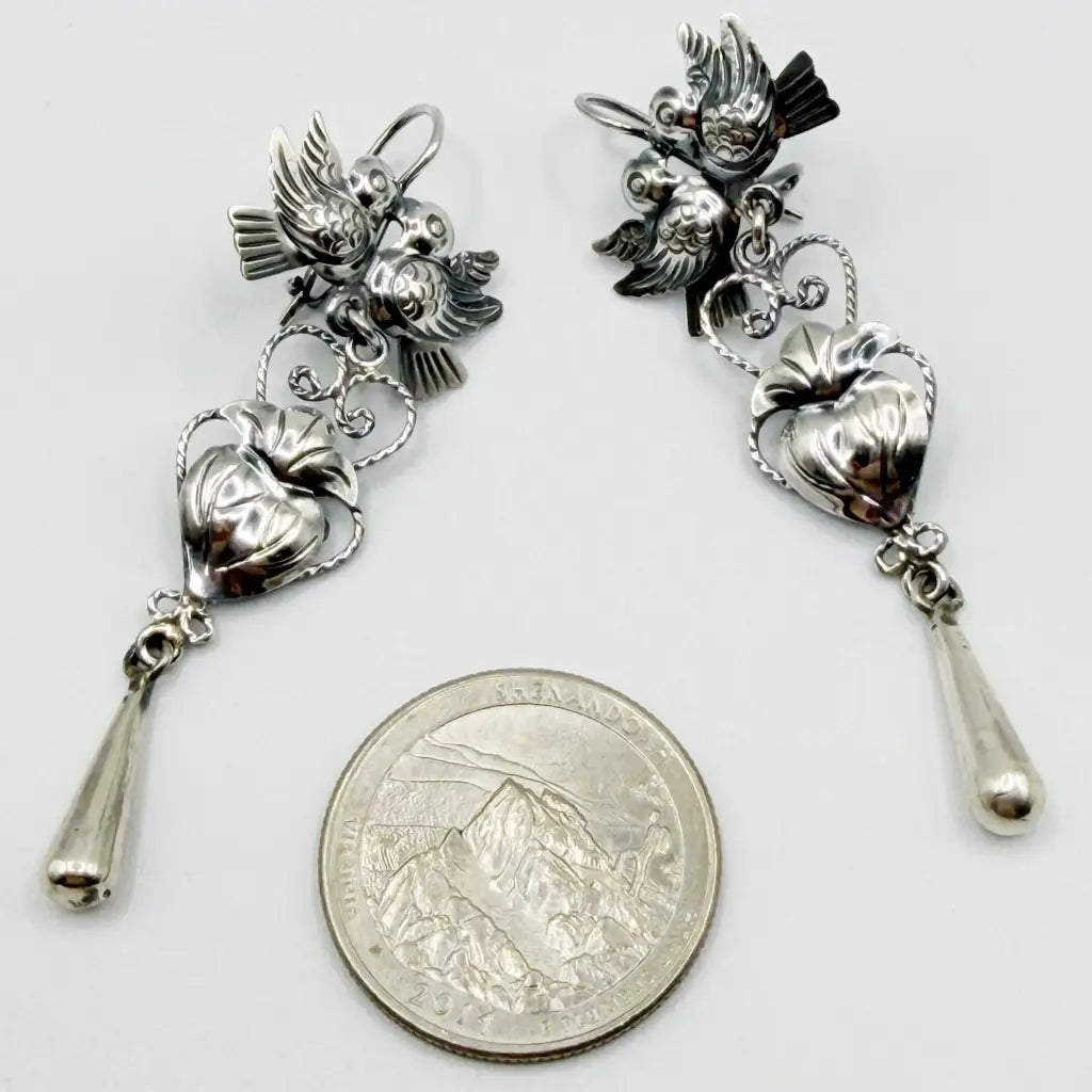 Mexican Mazahua silver dove earrings handmade
