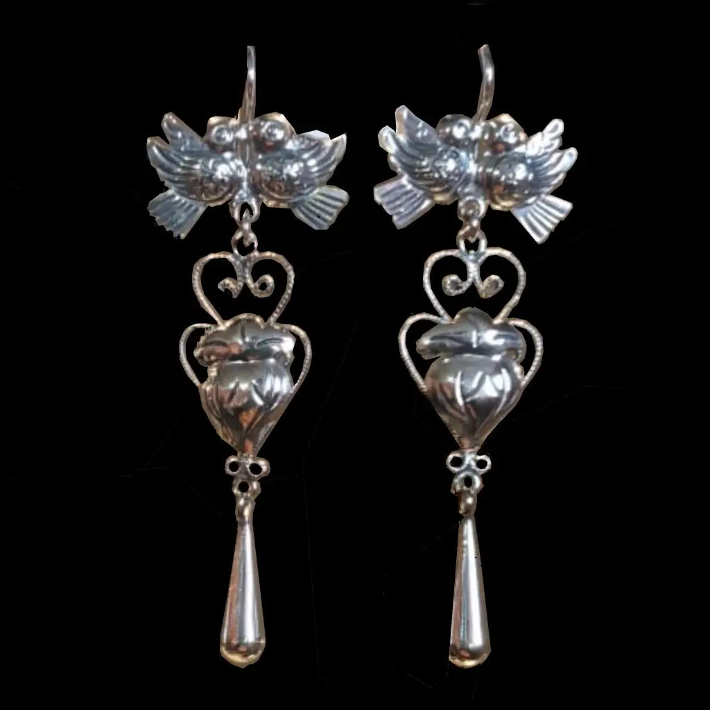 Mexican Mazahua silver dove earrings handmade