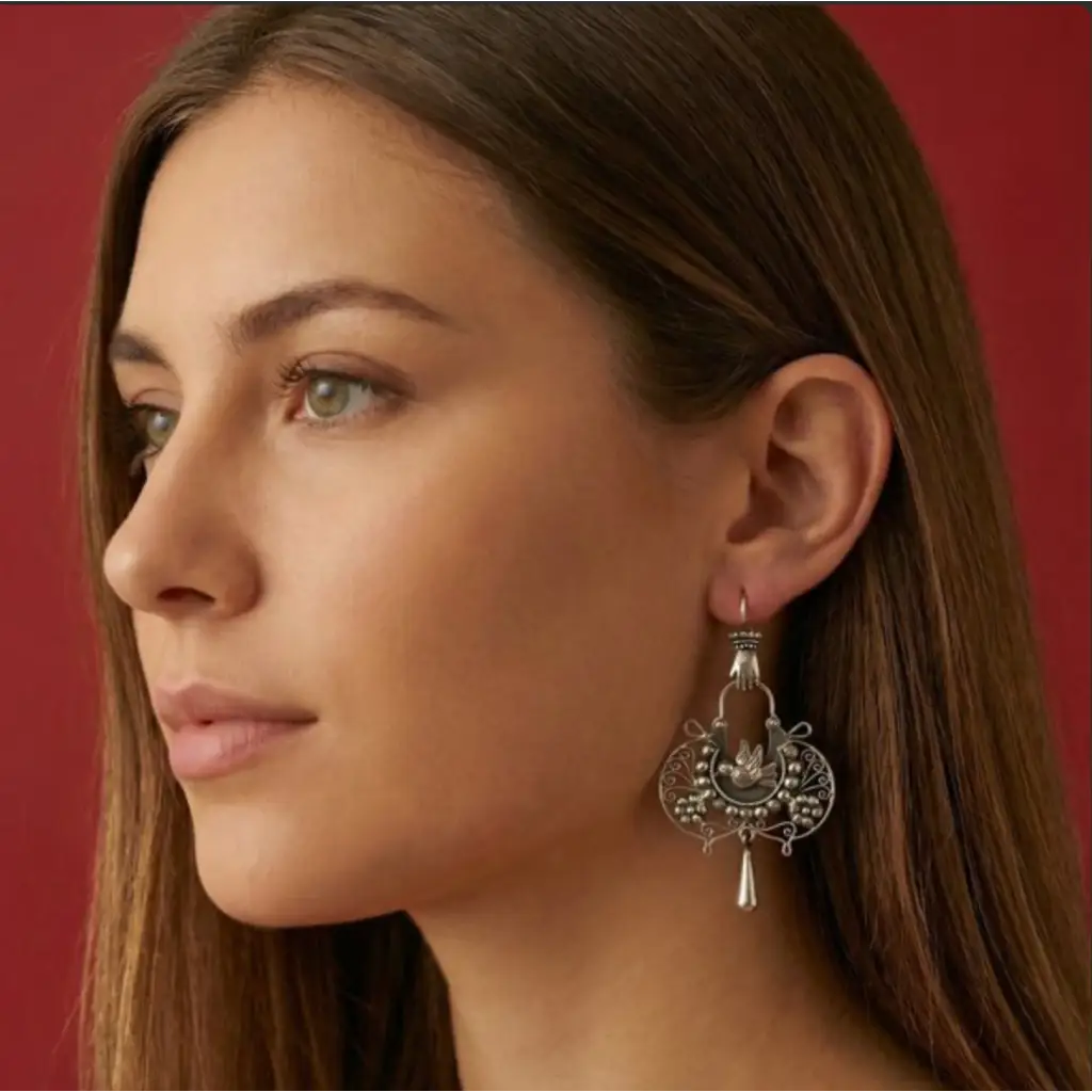 Mexican Mazahua silver dove earrings with hands handmade