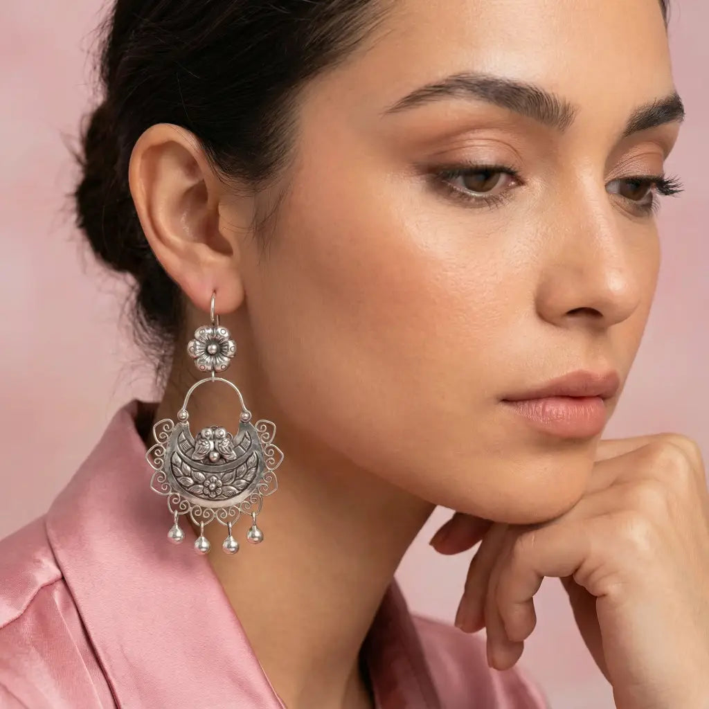 Mexican Mazahua silver earrings handmade with doves
