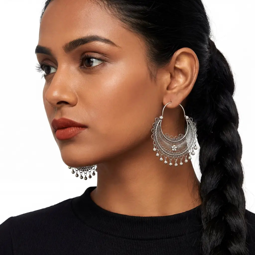 Mexican Mazahua silver hoop earrings-absolutely stunning