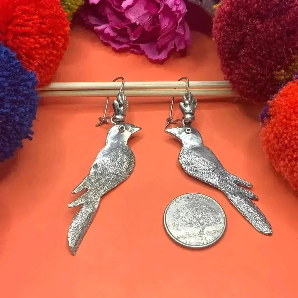 Mexican silver filigree bird earrings Frida