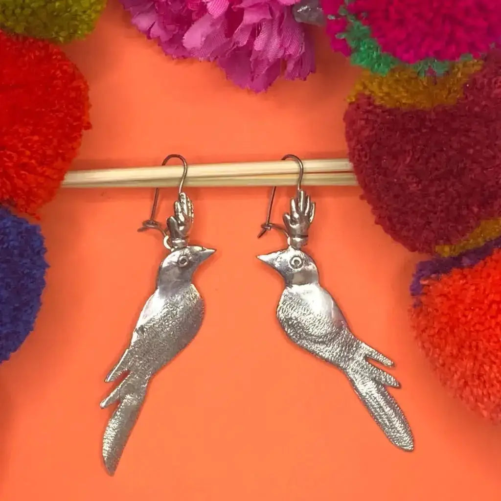 Mexican silver filigree bird earrings Frida
