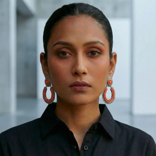 Oaxacan filigree coral hoop Earrings