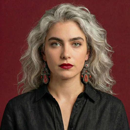 Oaxacan filigree traditional silver earrings with coral