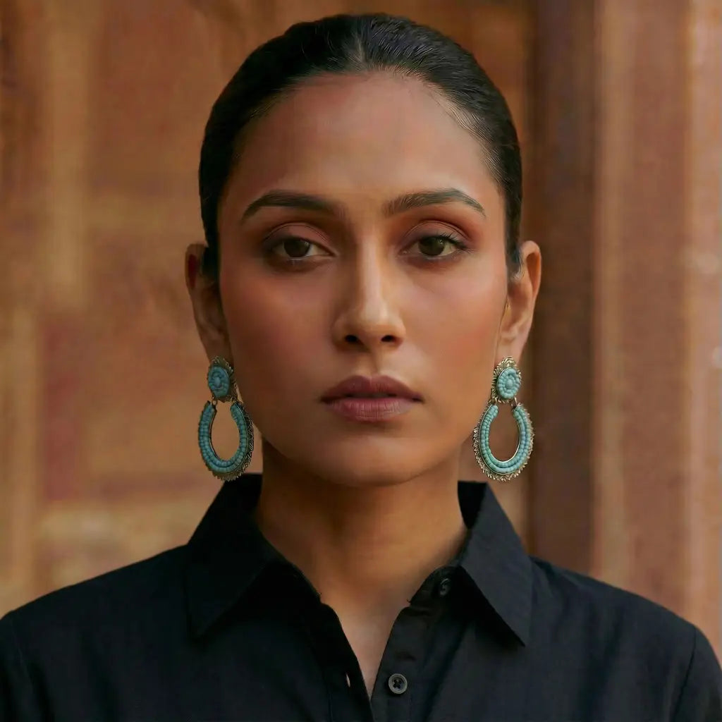 Oaxacan filigree turquoise hoop Earrings