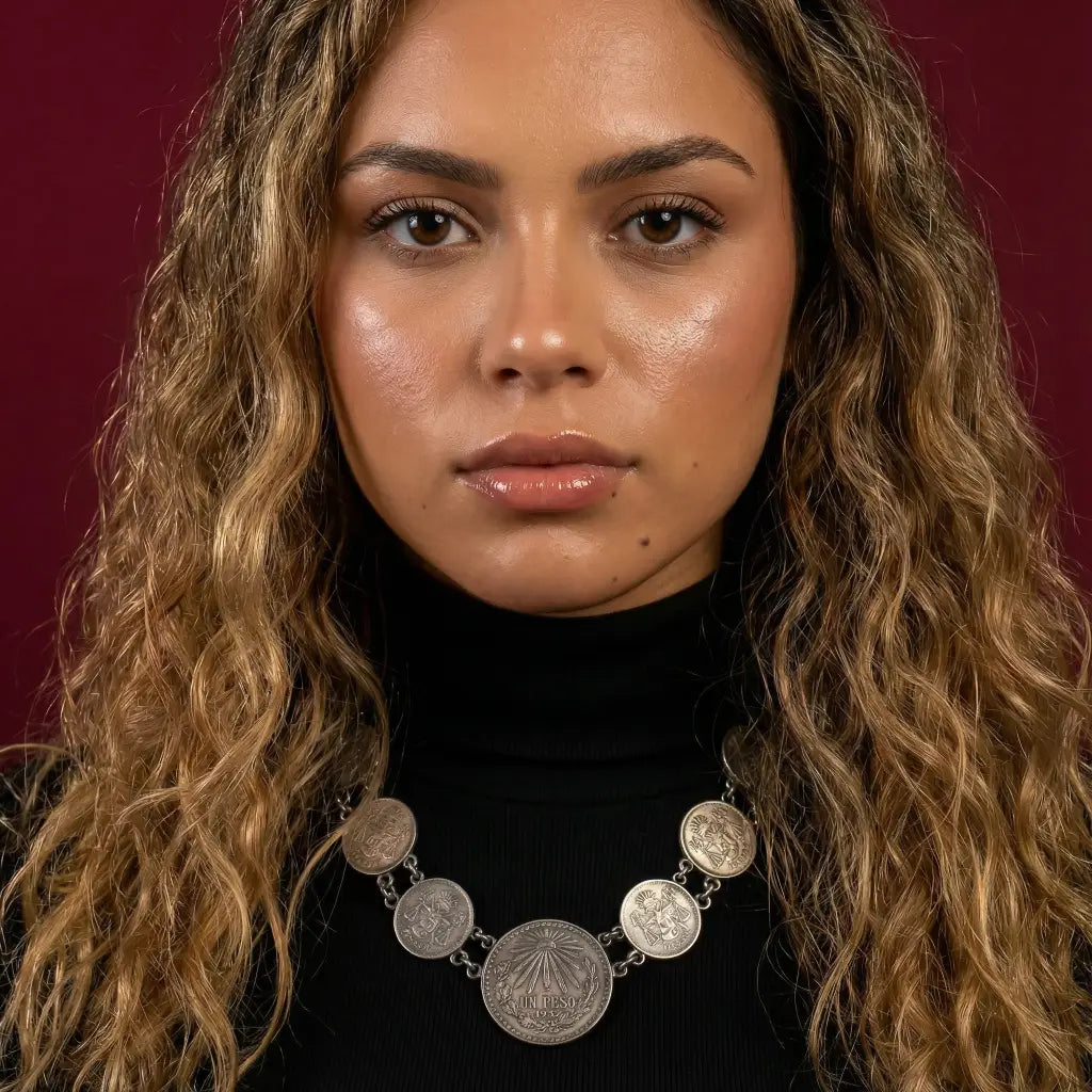 Oaxacan vintage Silver coin necklace with coins