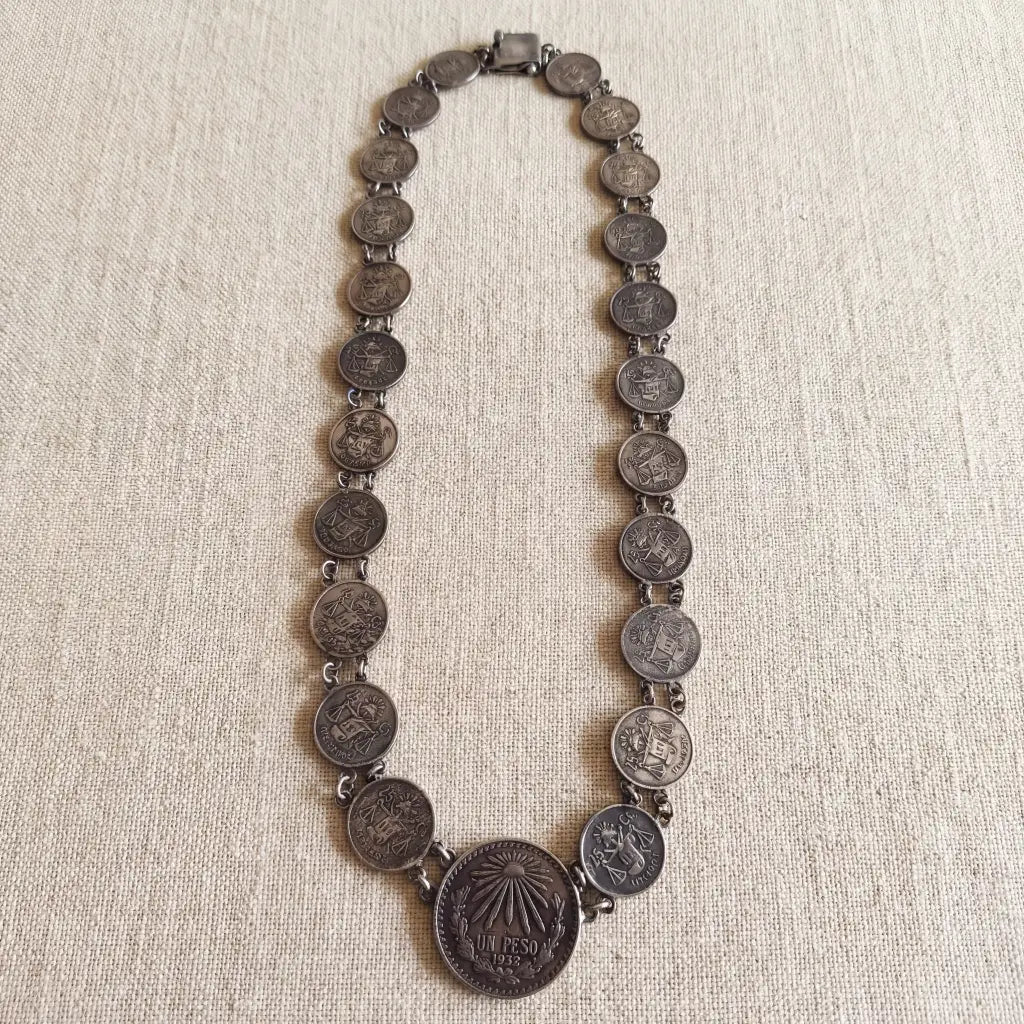 Oaxacan vintage Silver coin necklace with coins