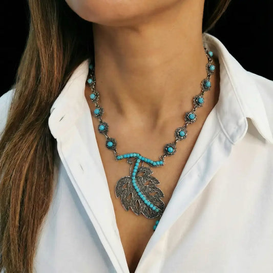 Oaxacan vintage Silver filigree necklace with turquoise