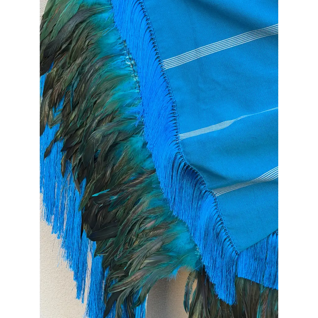 Purepecha rebozo with fringe and feathers blue - Shawl