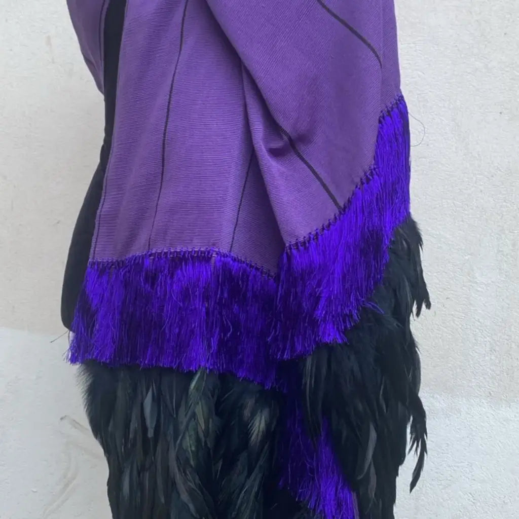Purepecha rebozo with fringe and feathers Preorder-purple