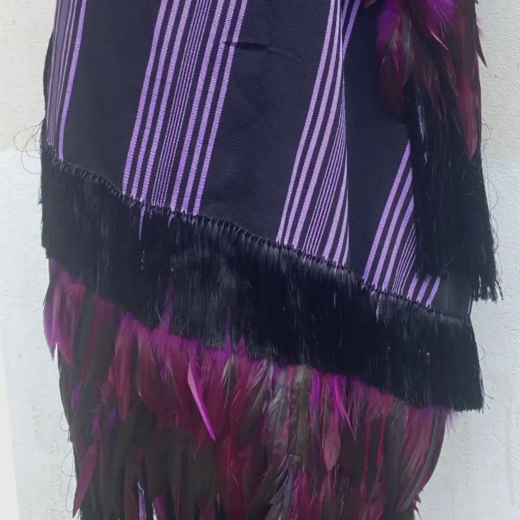 Purepecha rebozo with fringe and feathers Preorder-purple