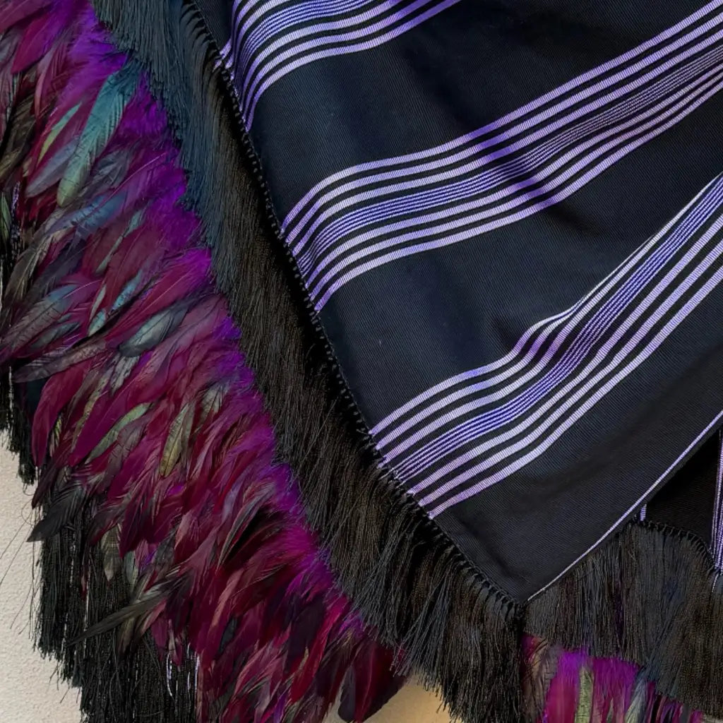 Purepecha rebozo with fringe and feathers purple - Shawl
