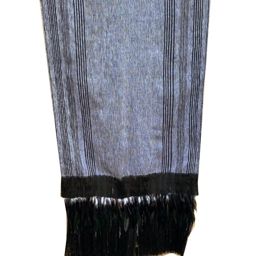Purepecha rebozo with fringe and feathers - Shawl