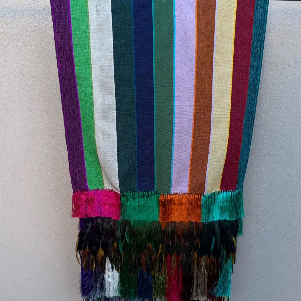 Purepecha rebozo with fringe and feathers - Shawl