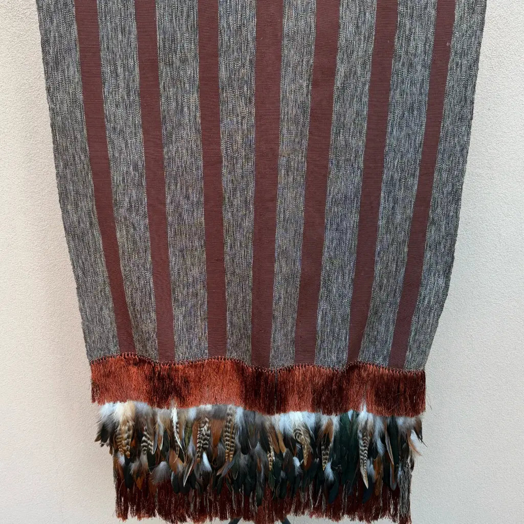 Purepecha rebozo with fringe and feathers - Shawl