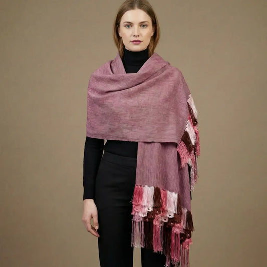 Purepecha rebozo with fringe-rose/brown - Shawl