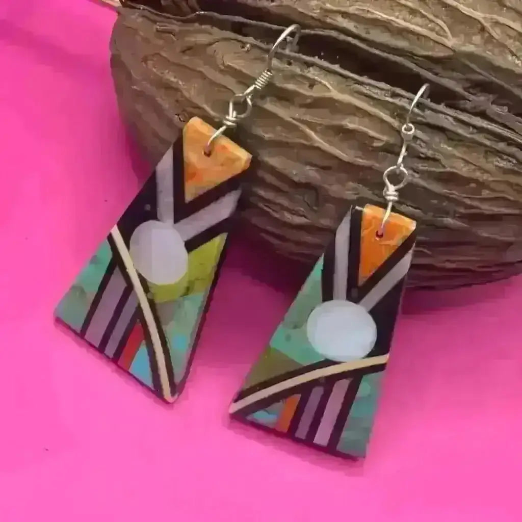 Santo Domingo multi stone Heishi earrings with inlaid