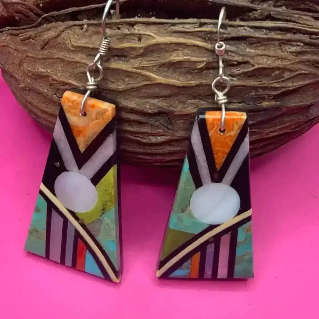 Santo Domingo multi stone Heishi earrings with inlaid