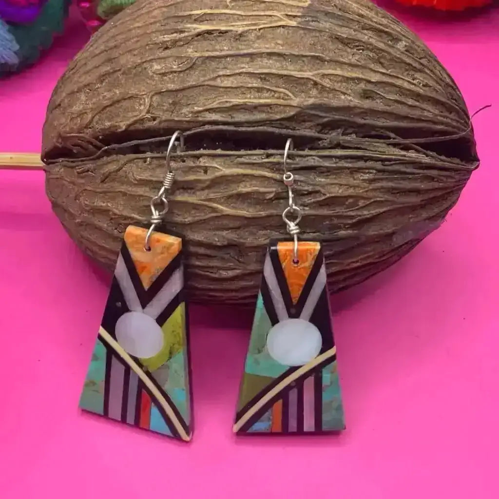 Santo Domingo multi stone Heishi earrings with inlaid