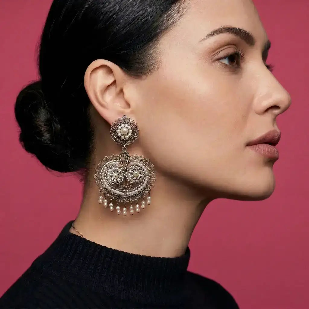 Oaxacan filigree pearl earrings - necklace