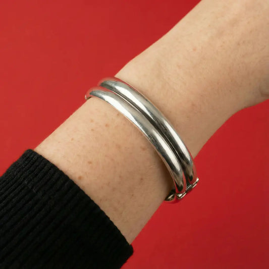 Silver stripe Taxco clamper bracelet modern design like