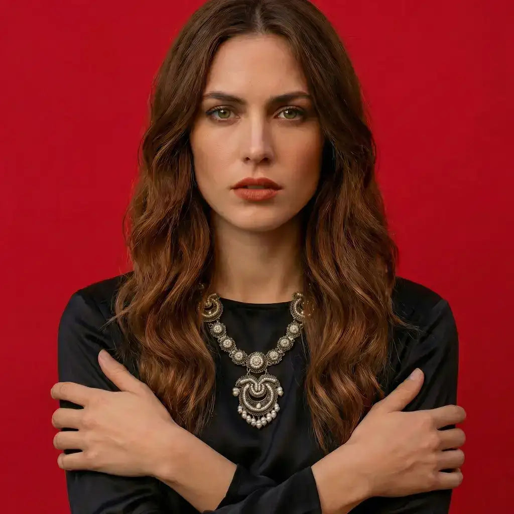 Oaxacan vintage Silver filigree necklace with pearls circa