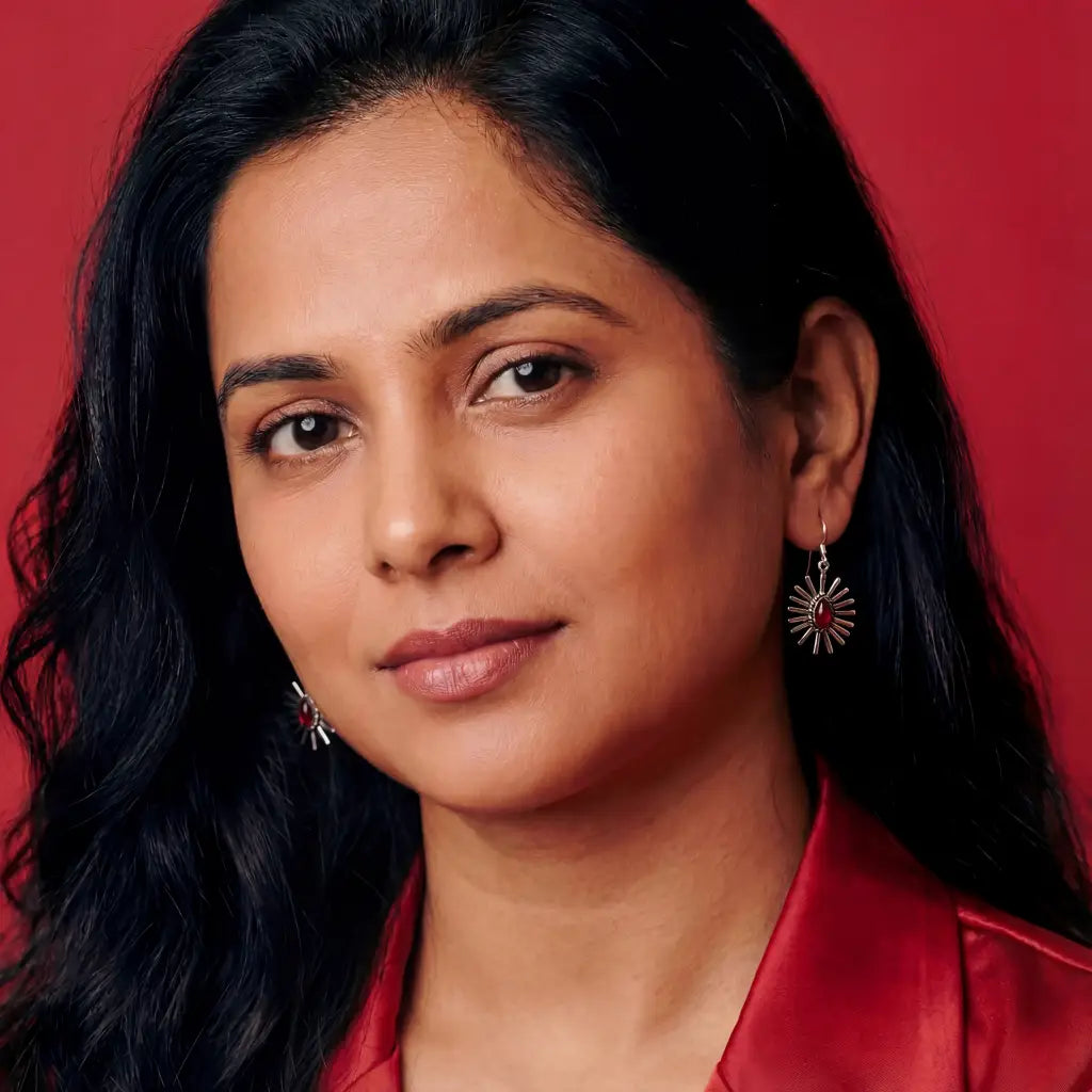 Starburst handcrafted Silver Taxco earrings with red agate